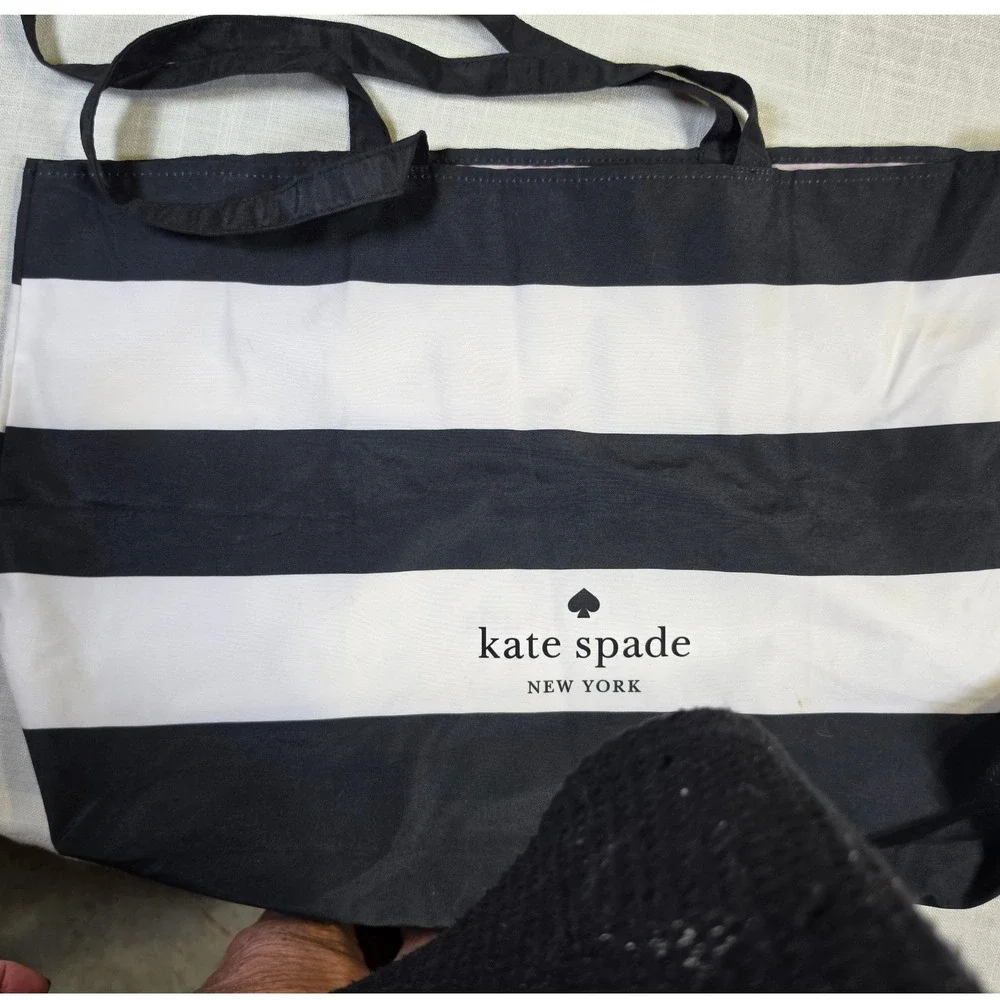 Kate Spade New York Striped Nylon Tote Bag Black White Large Shoulder Bag